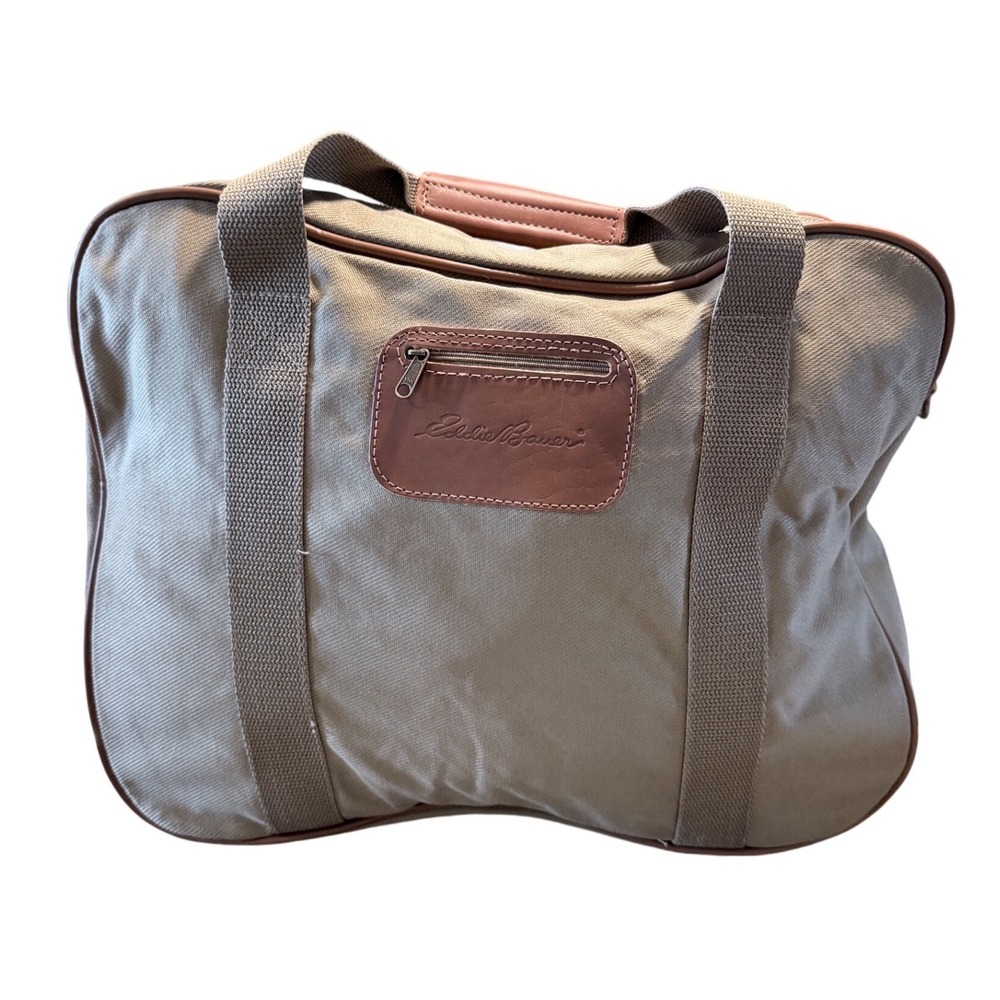 Eddie Bauer Vintage Canvas Leather Trim Duffle Bag Tan Weekend Travel Carry On